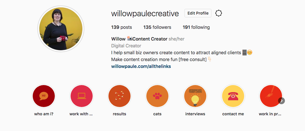 The top of willowpaulecreative instagram account