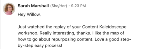 Sarah Marshall shares what she took away from the Content Kaleidoscope workshop